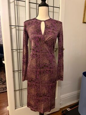 Poleci Purple Geometric Keyhole Long-Sleeve Dress